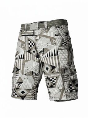 Focus NWT Men's Geometric Print Cargo Shorts - Black, White & Tan